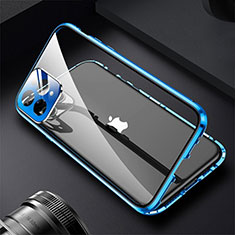 Apple iPhone 13 Pro用ケース 高級感 手触り良い アルミメタル 製の金属製 360度 フルカバーバンパー 鏡面 カバー M09 アップル ネイビー