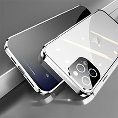 Apple iPhone 13 Pro用ケース 高級感 手触り良い アルミメタル 製の金属製 360度 フルカバーバンパー 鏡面 カバー M04 アップル シルバー