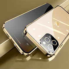 Apple iPhone 13 Pro用ケース 高級感 手触り良い アルミメタル 製の金属製 360度 フルカバーバンパー 鏡面 カバー M04 アップル ゴールド