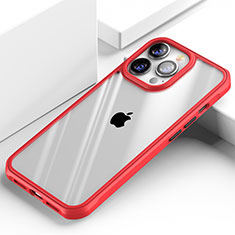 Apple iPhone 13 Pro用ハイブリットバンパーケース クリア透明 プラスチック 鏡面 カバー M03 アップル レッド