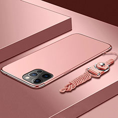Apple iPhone 13 Pro用ケース 高級感 手触り良い メタル兼プラスチック バンパー 亦 ひも アップル ローズゴールド