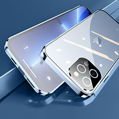 Apple iPhone 13 Pro用ケース 高級感 手触り良い アルミメタル 製の金属製 360度 フルカバーバンパー 鏡面 カバー M05 アップル ネイビー