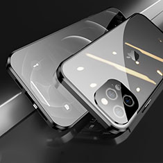 Apple iPhone 13 Pro用ケース 高級感 手触り良い アルミメタル 製の金属製 360度 フルカバーバンパー 鏡面 カバー M05 アップル ブラック