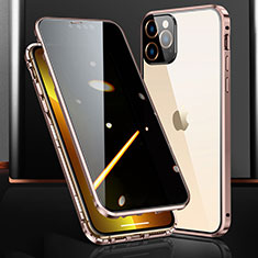 Apple iPhone 13 Pro用ケース 高級感 手触り良い アルミメタル 製の金属製 360度 フルカバーバンパー 鏡面 カバー M03 アップル ローズゴールド