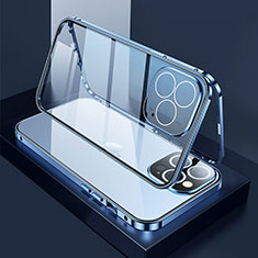Apple iPhone 13 Pro用ケース 高級感 手触り良い アルミメタル 製の金属製 360度 フルカバーバンパー 鏡面 カバー M02 アップル ネイビー