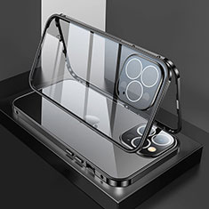 Apple iPhone 13 Pro用ケース 高級感 手触り良い アルミメタル 製の金属製 360度 フルカバーバンパー 鏡面 カバー M02 アップル ブラック