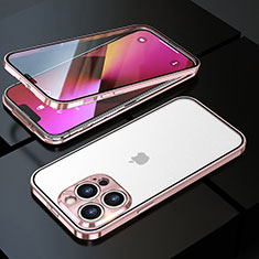 Apple iPhone 13 Pro用ケース 高級感 手触り良い アルミメタル 製の金属製 360度 フルカバーバンパー 鏡面 カバー M01 アップル ローズゴールド