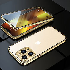 Apple iPhone 13 Pro用ケース 高級感 手触り良い アルミメタル 製の金属製 360度 フルカバーバンパー 鏡面 カバー M01 アップル ゴールド