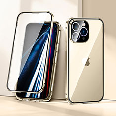 Apple iPhone 13 Pro用ケース 高級感 手触り良い アルミメタル 製の金属製 360度 フルカバーバンパー 鏡面 カバー LK1 アップル ゴールド
