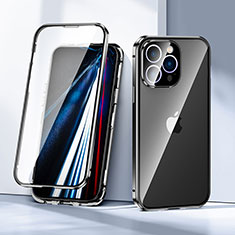 Apple iPhone 13 Pro用ケース 高級感 手触り良い アルミメタル 製の金属製 360度 フルカバーバンパー 鏡面 カバー LK1 アップル ブラック