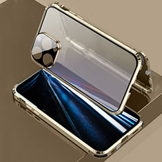 Apple iPhone 13 Pro用ケース 高級感 手触り良い アルミメタル 製の金属製 360度 フルカバーバンパー 鏡面 カバー LK3 アップル ゴールド