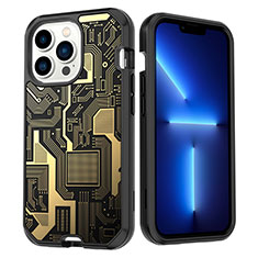 Apple iPhone 13 Pro用ハイブリットバンパーケース プラスチック 兼シリコーン カバー 前面と背面 360度 フル YJ1 アップル ブラック