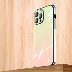 Apple iPhone 13 Pro用ハイブリットバンパーケース プラスチック 鏡面 虹 グラデーション 勾配色 カバー AT1 アップル オレンジ