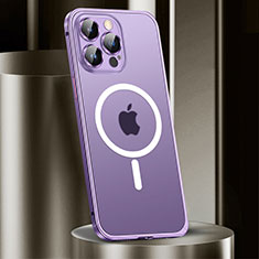 Apple iPhone 13 Pro用ケース 高級感 手触り良い メタル兼プラスチック バンパー Mag-Safe 磁気 Magnetic JL2 アップル パープル
