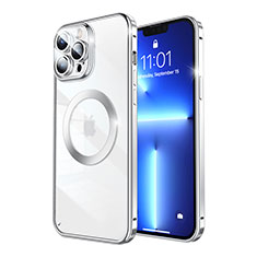 Apple iPhone 13 Pro用ケース 高級感 手触り良い メタル兼プラスチック バンパー Mag-Safe 磁気 Magnetic LF5 アップル シルバー