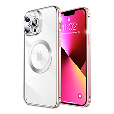 Apple iPhone 13 Pro用ケース 高級感 手触り良い メタル兼プラスチック バンパー Mag-Safe 磁気 Magnetic LF5 アップル ローズゴールド