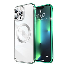 Apple iPhone 13 Pro用ケース 高級感 手触り良い メタル兼プラスチック バンパー Mag-Safe 磁気 Magnetic LF5 アップル グリーン
