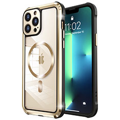 Apple iPhone 13 Pro用ケース 高級感 手触り良い メタル兼プラスチック バンパー Mag-Safe 磁気 Magnetic LF2 アップル ゴールド