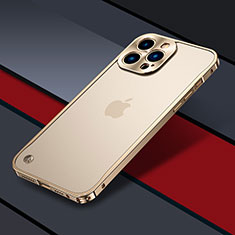 Apple iPhone 13 Pro用ケース 高級感 手触り良い メタル兼プラスチック バンパー QC1 アップル ゴールド