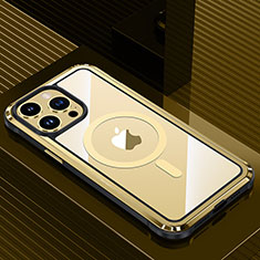 Apple iPhone 13 Pro用ケース 高級感 手触り良い アルミメタル 製の金属製 兼シリコン カバー Mag-Safe 磁気 Magnetic QC1 アップル ゴールド