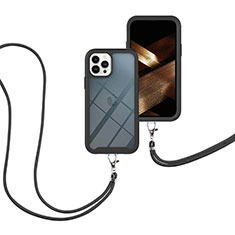 Apple iPhone 13 Pro用ハイブリットバンパーケース プラスチック 兼シリコーン カバー 前面と背面 360度 フル 携帯ストラップ アップル ブラック