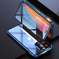 Apple iPhone 13 Pro Max用ケース 高級感 手触り良い アルミメタル 製の金属製 360度 フルカバーバンパー 鏡面 カバー M08 アップル ネイビー