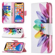 Apple iPhone 13 Pro Max用手帳型 レザーケース スタンド 花 カバー L03 アップル ピンク