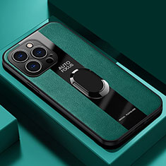 Apple iPhone 13 Pro Max用シリコンケース ソフトタッチラバー レザー柄 アンド指輪 マグネット式 S04 アップル グリーン