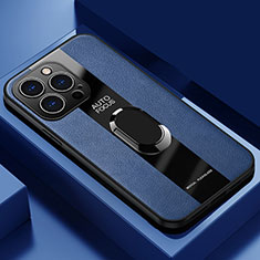 Apple iPhone 13 Pro Max用シリコンケース ソフトタッチラバー レザー柄 アンド指輪 マグネット式 S04 アップル ネイビー