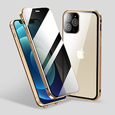 Apple iPhone 13 Pro Max用ケース 高級感 手触り良い アルミメタル 製の金属製 360度 フルカバーバンパー 鏡面 カバー M06 アップル ゴールド