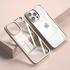 Apple iPhone 13 Pro Max用ハイブリットバンパーケース クリア透明 プラスチック 鏡面 カバー M04 アップル ローズゴールド