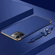 Apple iPhone 13 Pro Max用ケース 高級感 手触り良い メタル兼プラスチック バンパー 亦 ひも アップル ネイビー