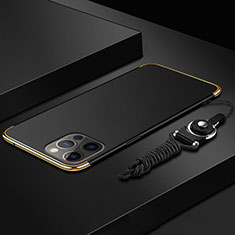 Apple iPhone 13 Pro Max用ケース 高級感 手触り良い メタル兼プラスチック バンパー 亦 ひも アップル ブラック
