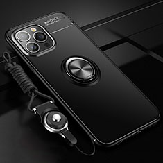 Apple iPhone 13 Pro Max用極薄ソフトケース シリコンケース 耐衝撃 全面保護 アンド指輪 マグネット式 バンパー アップル ブラック