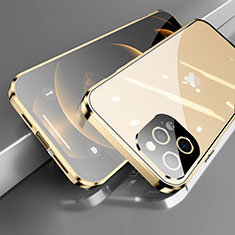 Apple iPhone 13 Pro Max用ケース 高級感 手触り良い アルミメタル 製の金属製 360度 フルカバーバンパー 鏡面 カバー M05 アップル ゴールド
