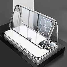 Apple iPhone 13 Pro Max用ケース 高級感 手触り良い アルミメタル 製の金属製 360度 フルカバーバンパー 鏡面 カバー M02 アップル シルバー