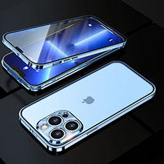 Apple iPhone 13 Pro Max用ケース 高級感 手触り良い アルミメタル 製の金属製 360度 フルカバーバンパー 鏡面 カバー M01 アップル ネイビー
