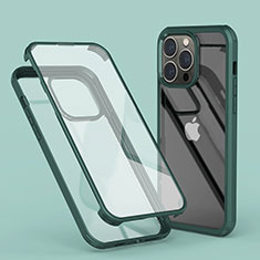 Apple iPhone 13 Pro Max用前面と背面 360度 フルカバー 極薄ソフトケース シリコンケース 耐衝撃 全面保護 バンパー 透明 LK1 アップル グリーン