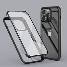 Apple iPhone 13 Pro Max用前面と背面 360度 フルカバー 極薄ソフトケース シリコンケース 耐衝撃 全面保護 バンパー 透明 LK1 アップル ブラック
