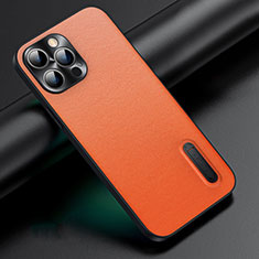 Apple iPhone 13 Pro Max用ケース 高級感 手触り良いレザー柄 JB3 アップル オレンジ