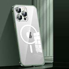Apple iPhone 13 Pro Max用ケース 高級感 手触り良い メタル兼プラスチック バンパー Mag-Safe 磁気 Magnetic JL1 アップル グリーン