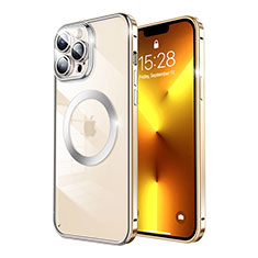 Apple iPhone 13 Pro Max用ケース 高級感 手触り良い メタル兼プラスチック バンパー Mag-Safe 磁気 Magnetic LF5 アップル ゴールド