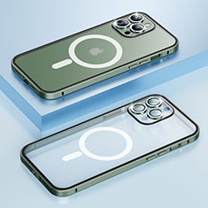 Apple iPhone 13 Pro Max用ケース 高級感 手触り良い メタル兼プラスチック バンパー Mag-Safe 磁気 Magnetic Bling-Bling LF1 アップル グリーン