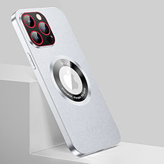 Apple iPhone 13 Pro Max用ケース 高級感 手触り良いレザー柄 Mag-Safe 磁気 Magnetic QC1 アップル シルバー
