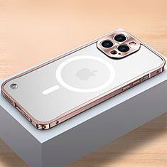 Apple iPhone 13 Pro Max用ケース 高級感 手触り良い メタル兼プラスチック バンパー Mag-Safe 磁気 Magnetic QC1 アップル ローズゴールド