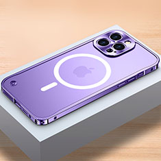 Apple iPhone 13 Pro Max用ケース 高級感 手触り良い メタル兼プラスチック バンパー Mag-Safe 磁気 Magnetic QC1 アップル パープル