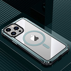 Apple iPhone 13 Pro Max用ケース 高級感 手触り良い アルミメタル 製の金属製 兼シリコン カバー Mag-Safe 磁気 Magnetic QC1 アップル シアン