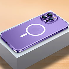 Apple iPhone 13 Pro Max用ケース 高級感 手触り良い メタル兼プラスチック バンパー Mag-Safe 磁気 Magnetic QC2 アップル パープル