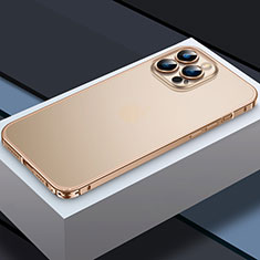 Apple iPhone 13 Pro Max用ケース 高級感 手触り良い メタル兼プラスチック バンパー QC3 アップル ゴールド