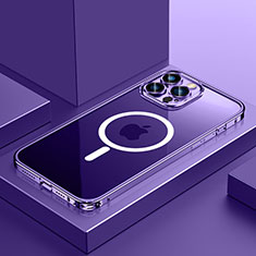 Apple iPhone 13 Pro Max用ケース 高級感 手触り良い メタル兼プラスチック バンパー Mag-Safe 磁気 Magnetic QC3 アップル パープル